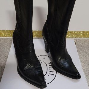 Steve Madden Black Leather Cowboy Boots 8M with Whipstitching
